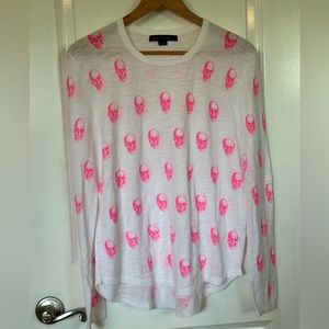 Skull Cashmere Cotton Long Sleeve White Hot Pink Small
